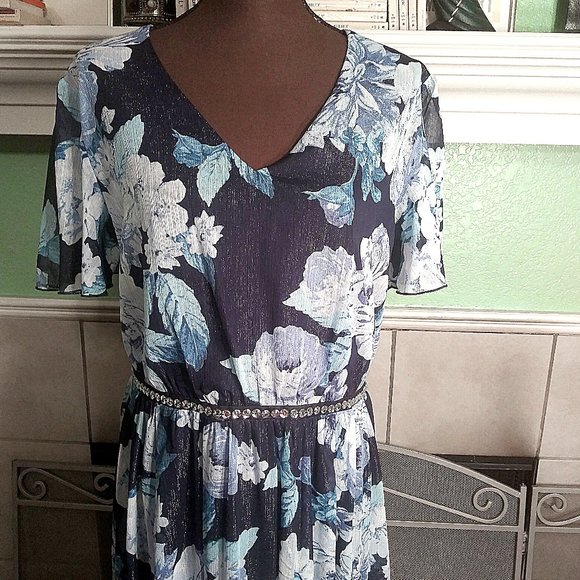 Party Dress, Floral Gown, Evening Dress, Embellished Gown, Size 14W Dress, Maxi - Picture 8 of 12